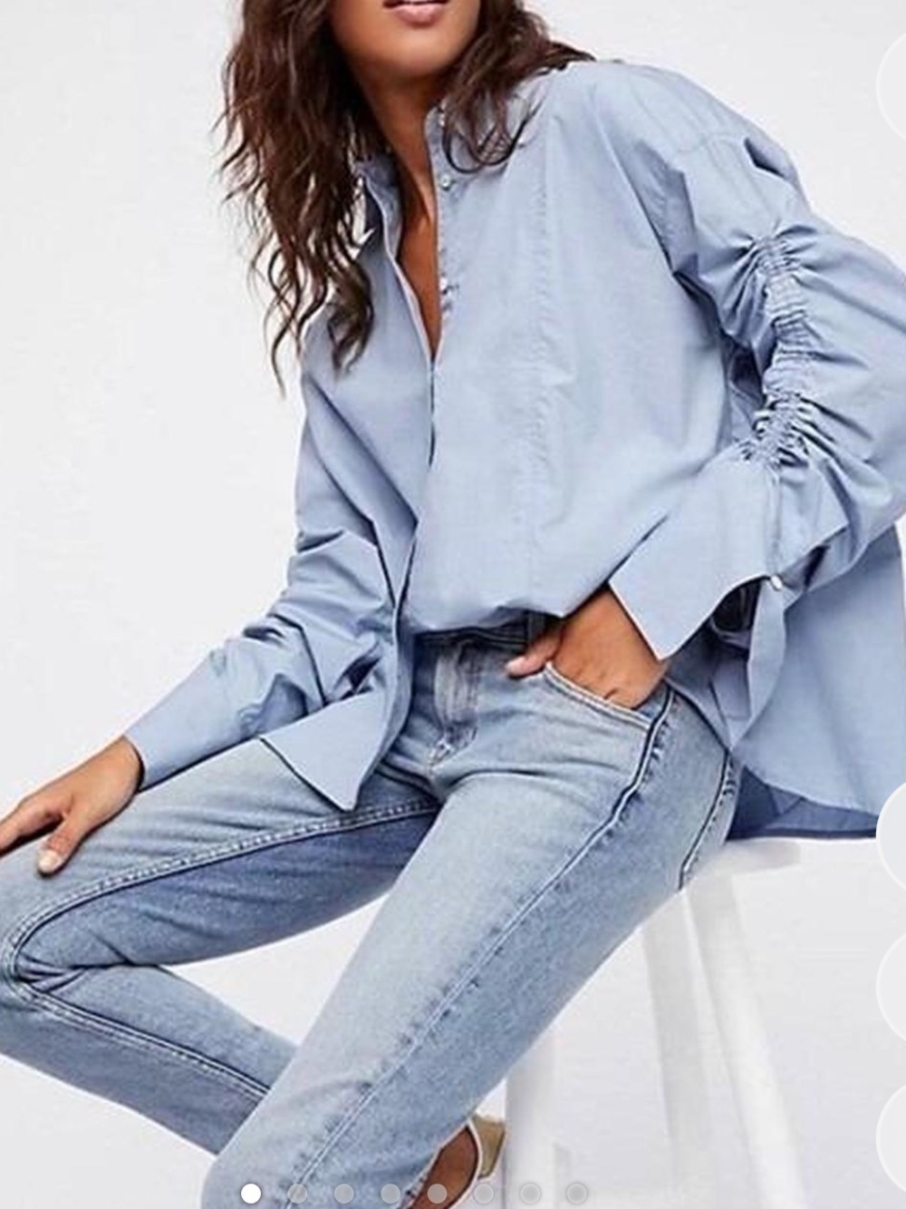 free People Brown Eyed Girl Light Blue Women's ruched sleeve blouse size S